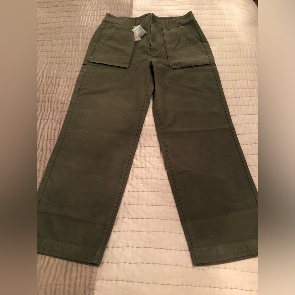J Crew cargo pants in army green. Too big for me and was a final sale.